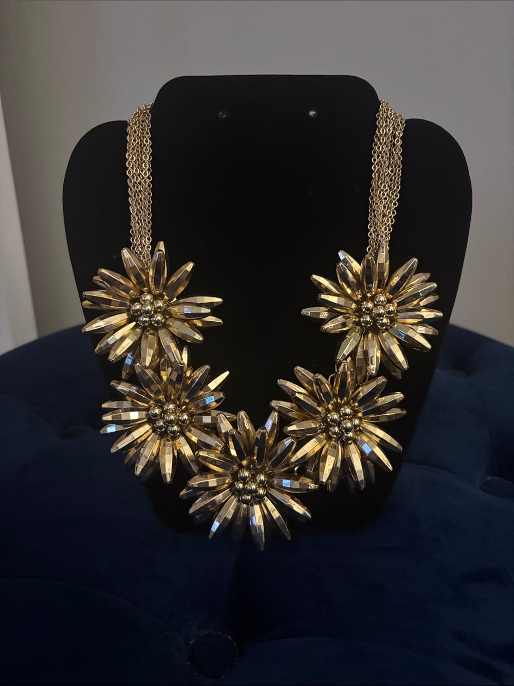 Natasha Gold Floral Statement Necklace with beaded center.NWT